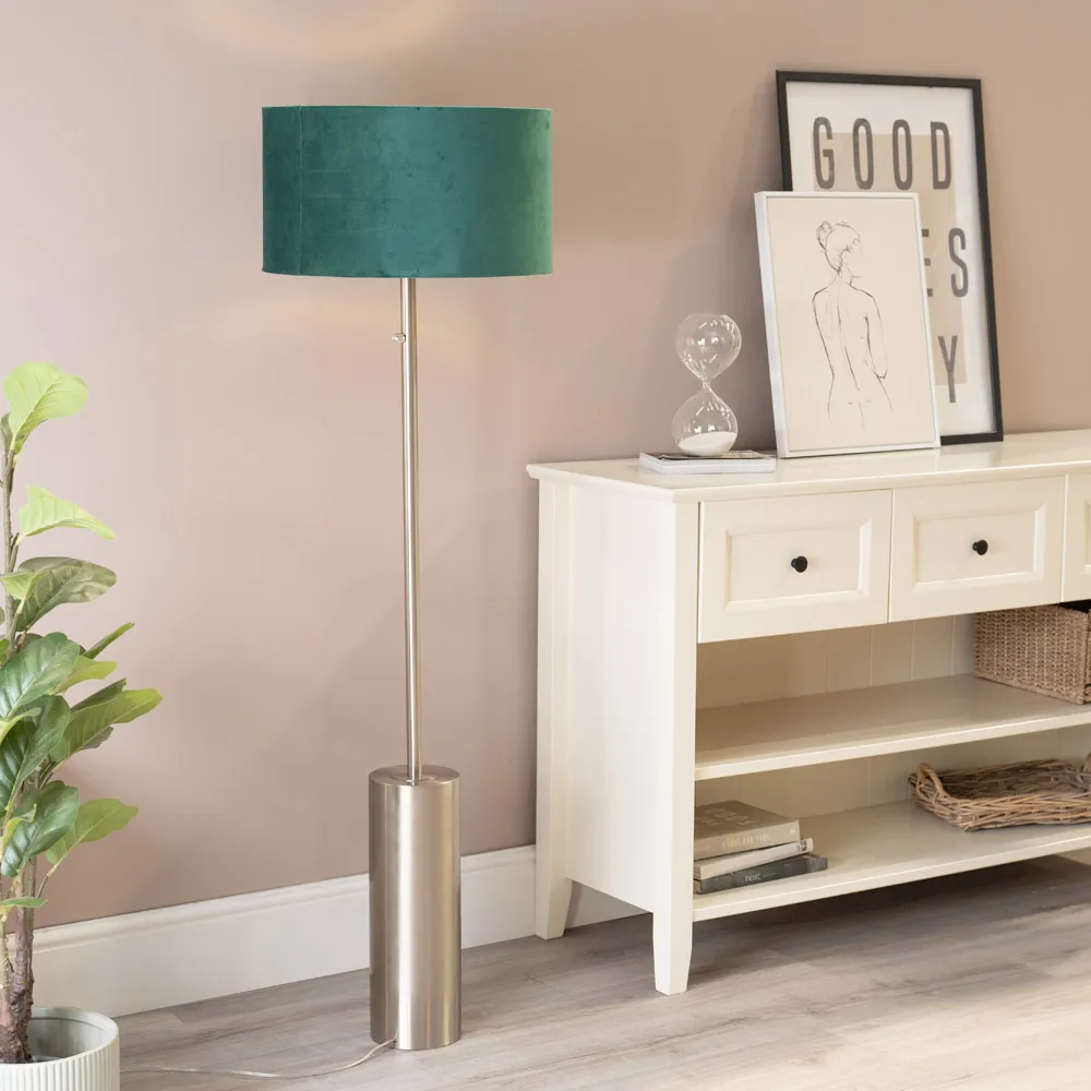 Lexy Drum Shade LED Floor Lamp with Dimmer - Forest Green, Chrome