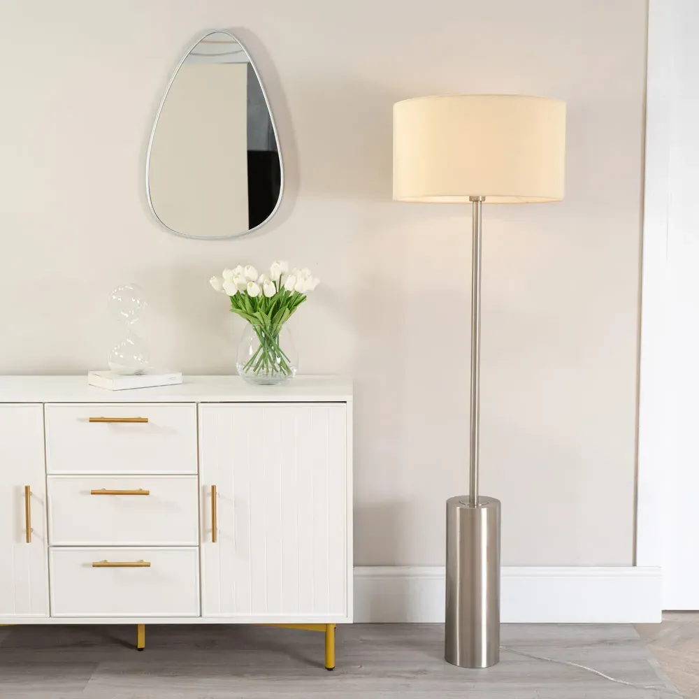 Lexy Drum Shade LED Floor Lamp with Dimmer - Natural, Chrome