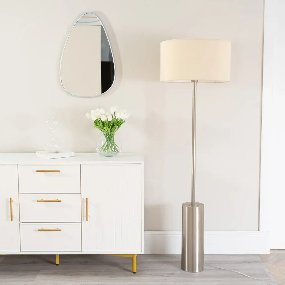 Lexy Drum Shade LED Floor Lamp with Dimmer - Natural, Chrome