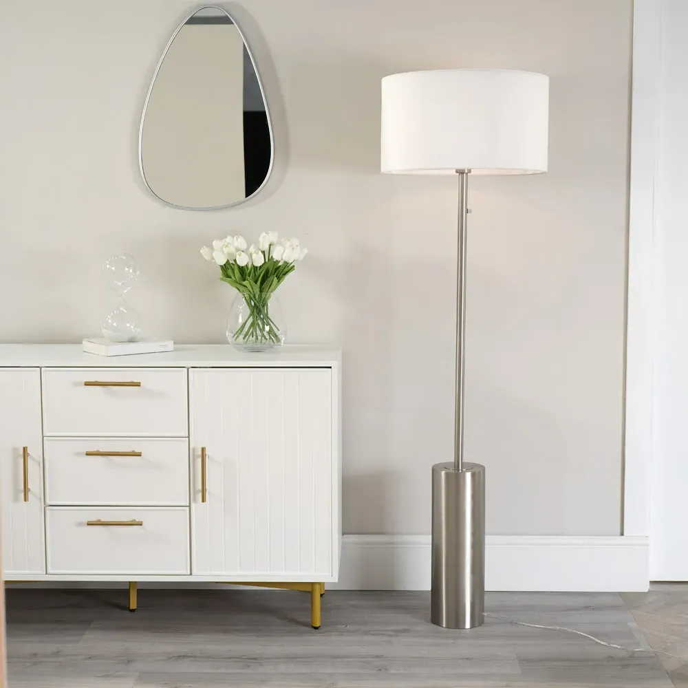 Lexy Drum Shade LED Floor Lamp with Dimmer - White, Chrome