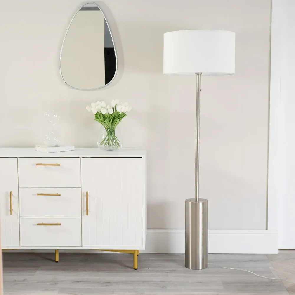 Lexy Drum Shade LED Floor Lamp with Dimmer - White, Chrome