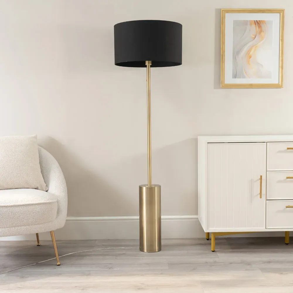 Lexy Reni Drum Shade Floor Lamp with LED - Black, Brass