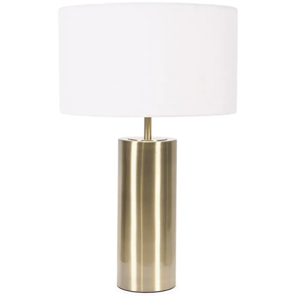 Lexy Reni Drum Shade Touch Table Lamp - White, Antique Brass image