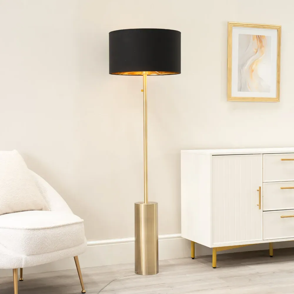 Lexy Reni LED Floor Lamp with Dimmer - Black, Antique Brass