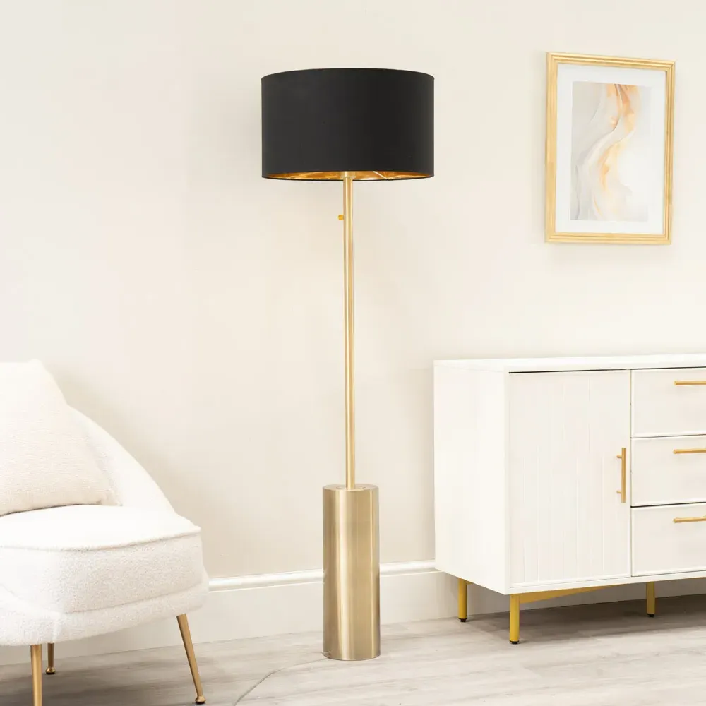 Lexy Reni LED Floor Lamp with Dimmer - Black, Antique Brass