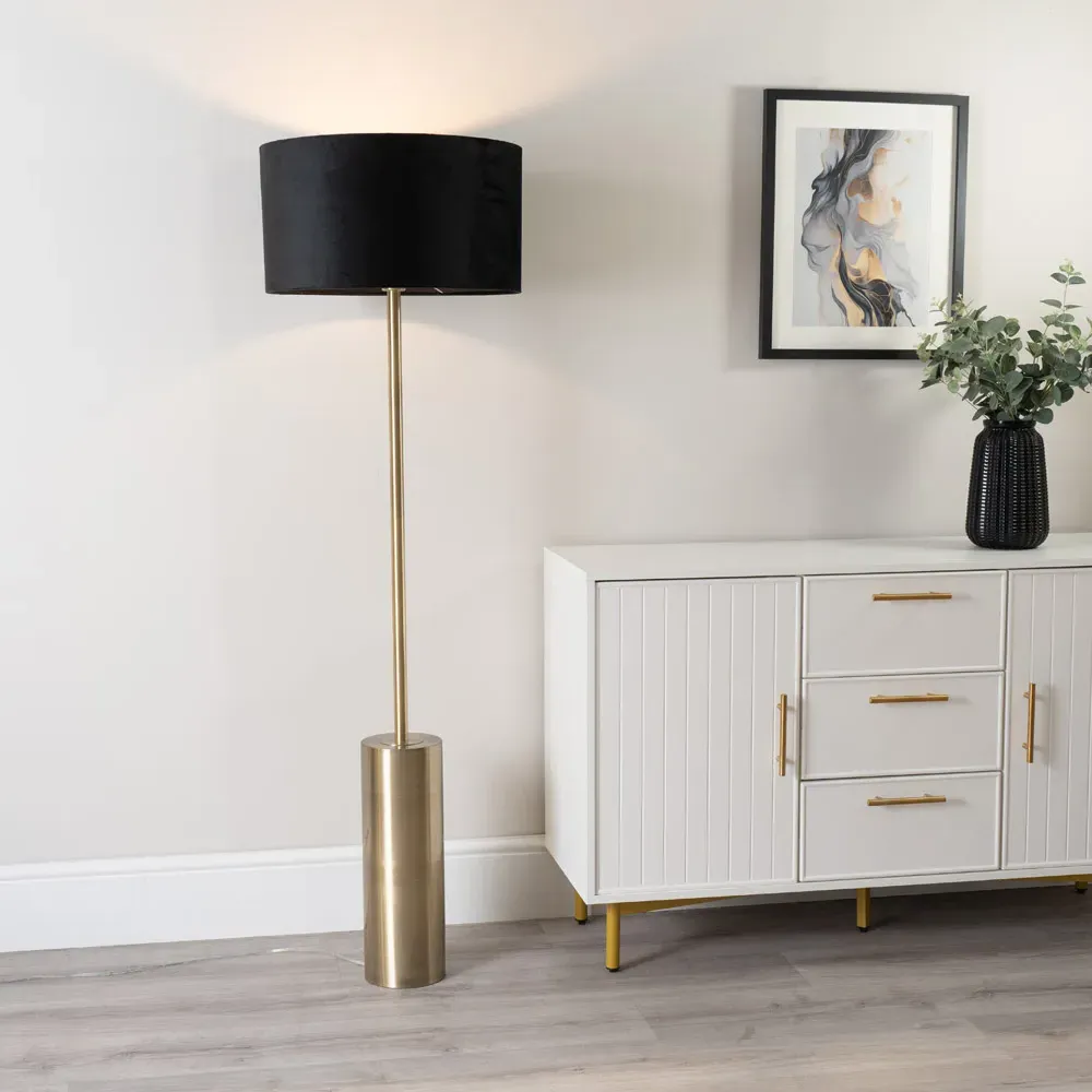 Lexy Reni LED Floor Lamp with Dimmer - Black, Antique Brass