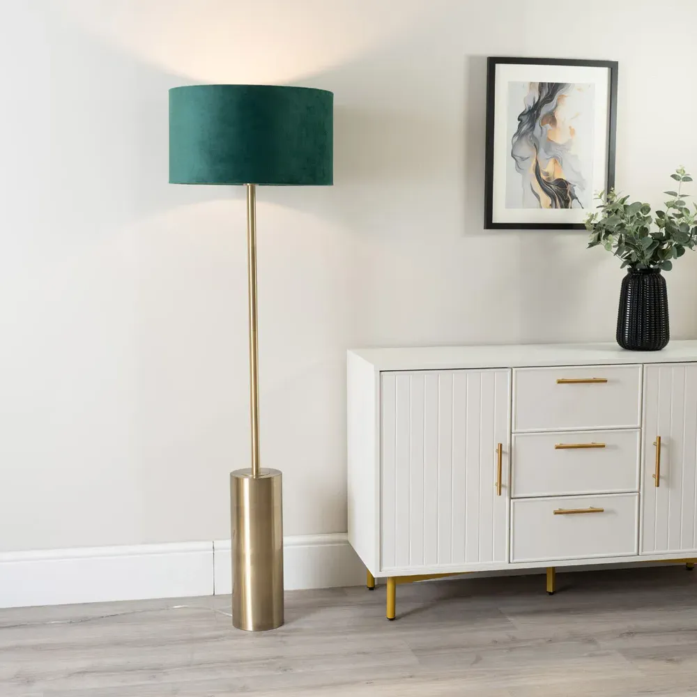 Lexy Reni LED Floor Lamp with Dimmer - Forest Green, Velvet