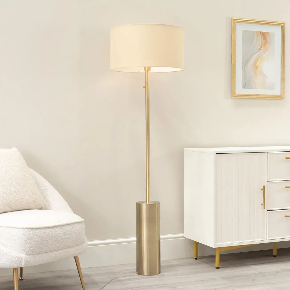 Lexy Reni LED Floor Lamp with Dimmer - Natural, Antique Brass