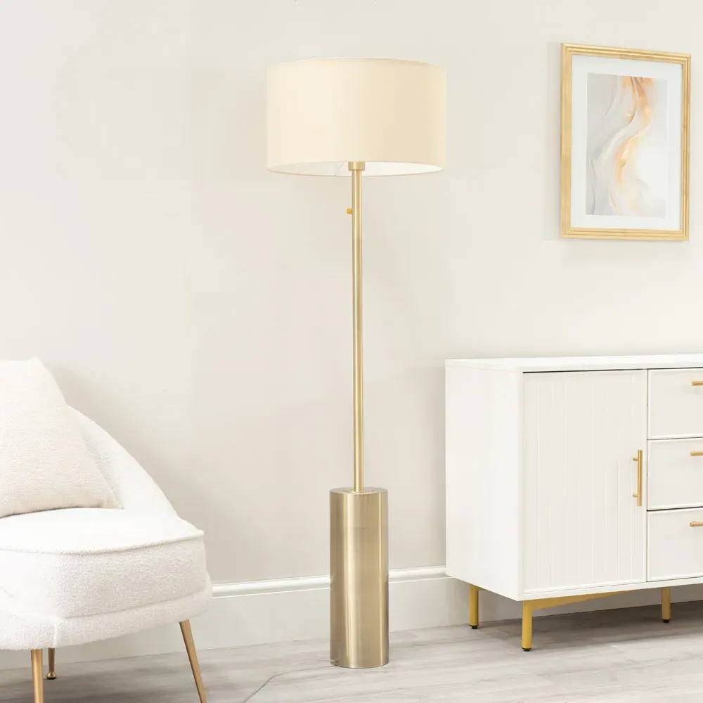 Lexy Reni LED Floor Lamp with Dimmer - Natural, Antique Brass