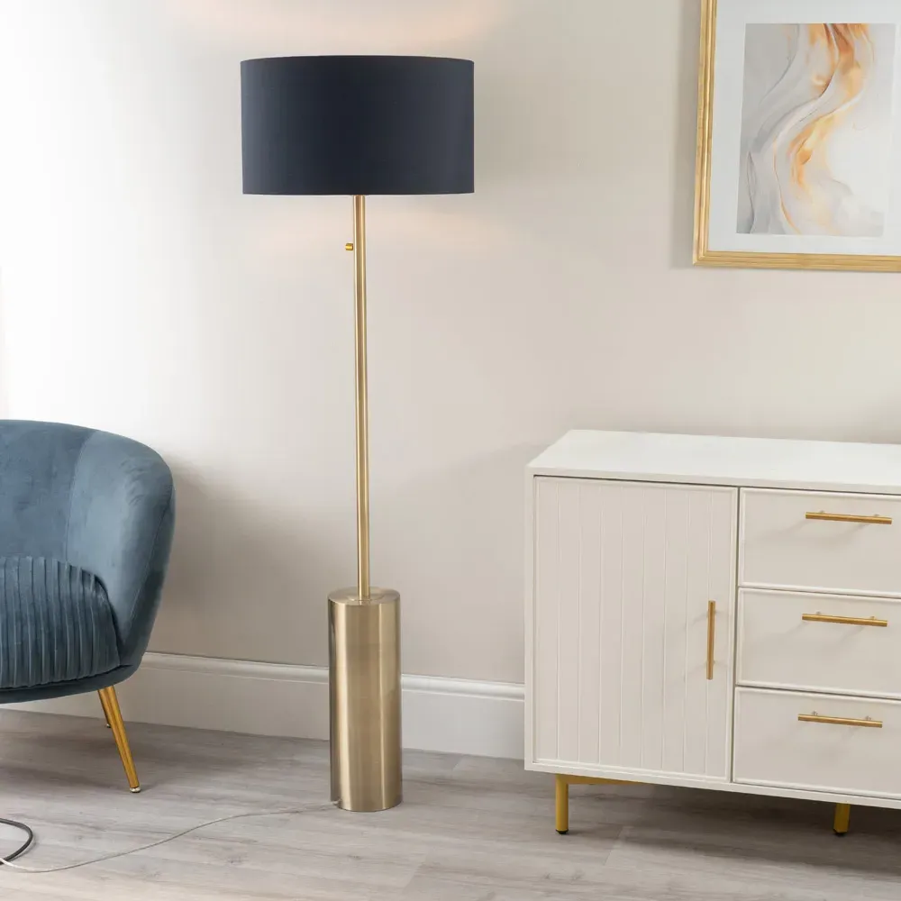 Lexy Reni LED Floor Lamp with Dimmer - Navy Blue, Antique Brass