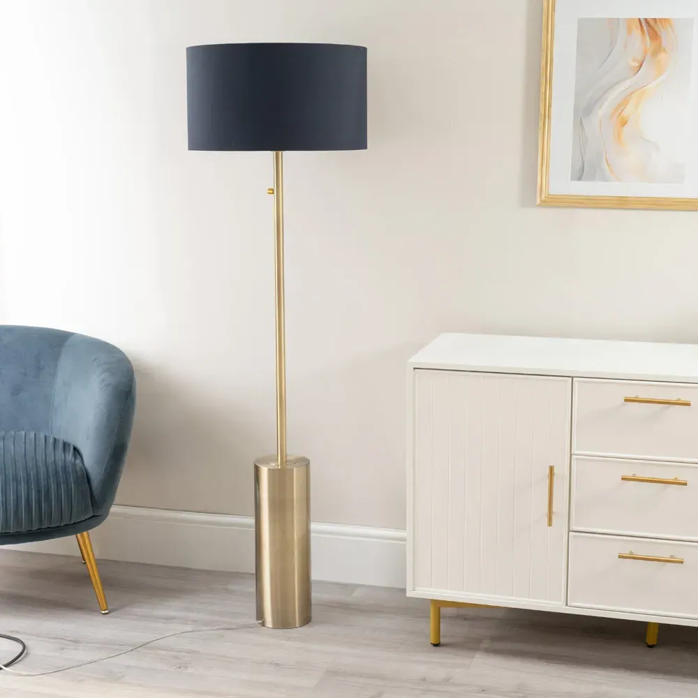 Lexy Reni LED Floor Lamp with Dimmer - Navy Blue, Antique Brass