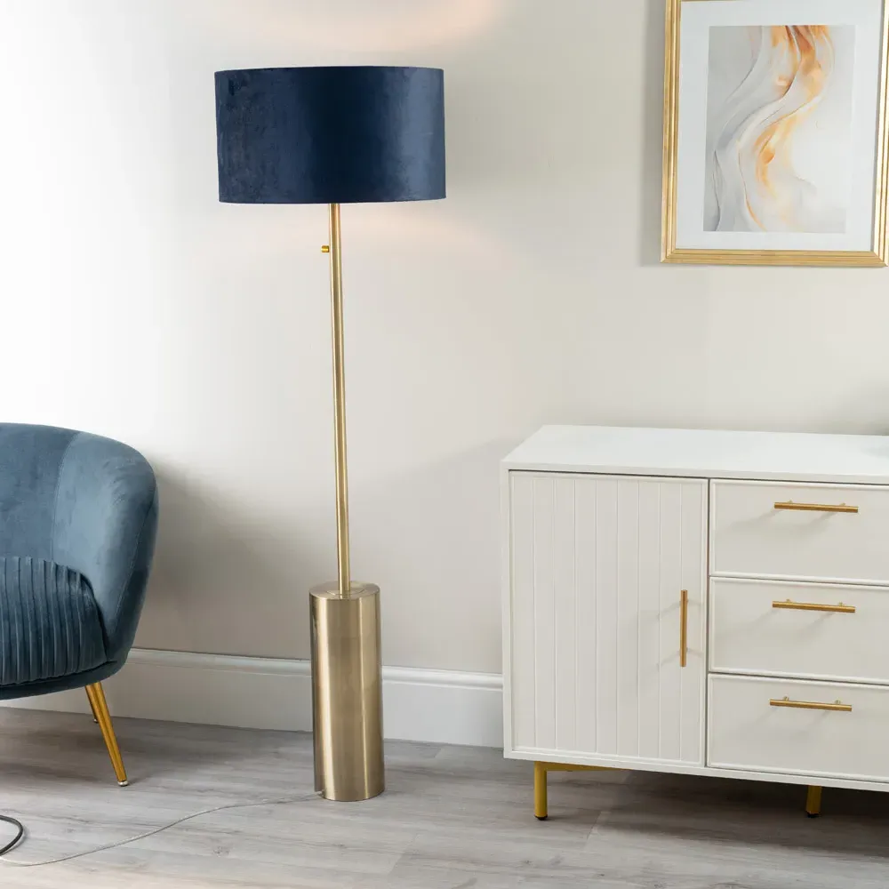 Lexy Reni LED Floor Lamp with Dimmer - Navy Blue, Velvet