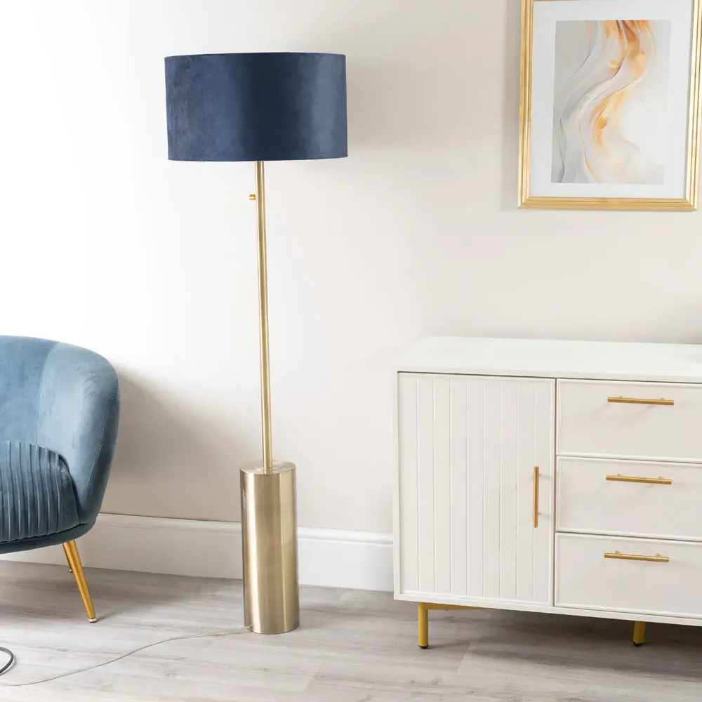 Lexy Reni LED Floor Lamp with Dimmer - Navy Blue, Velvet