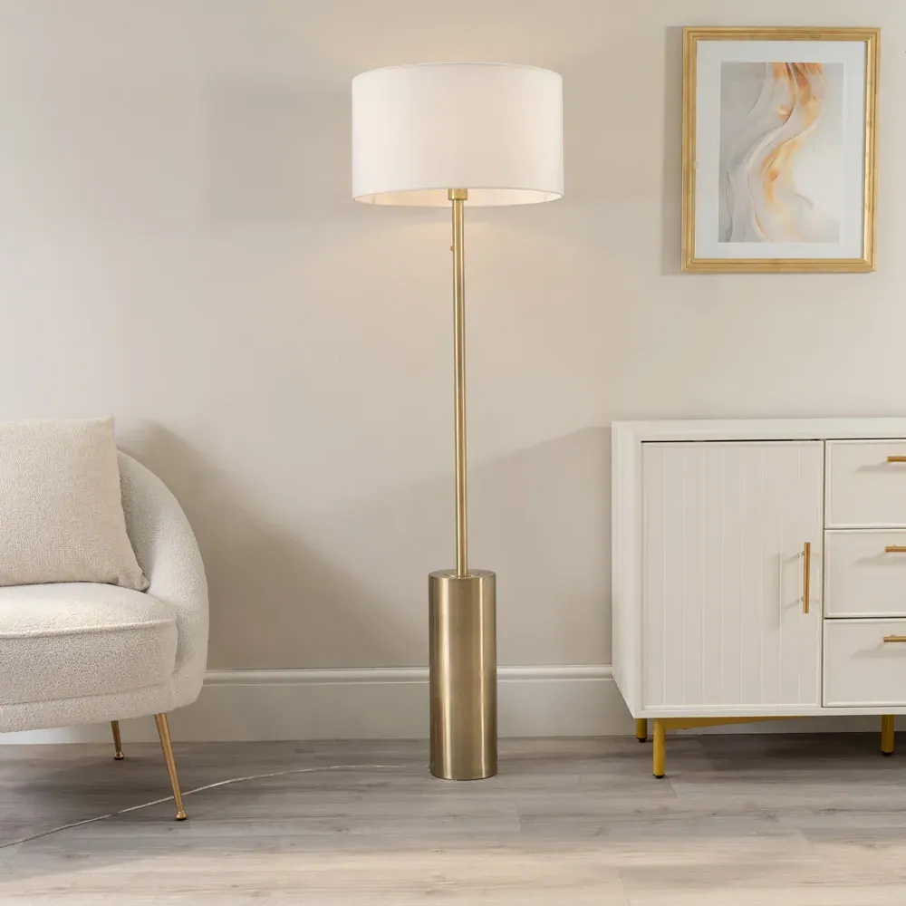 Lexy Reni LED Floor Lamp with Dimmer - White, Antique Brass