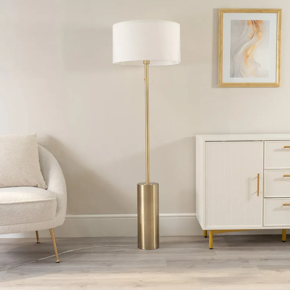 Lexy Reni LED Floor Lamp with Dimmer - White, Antique Brass