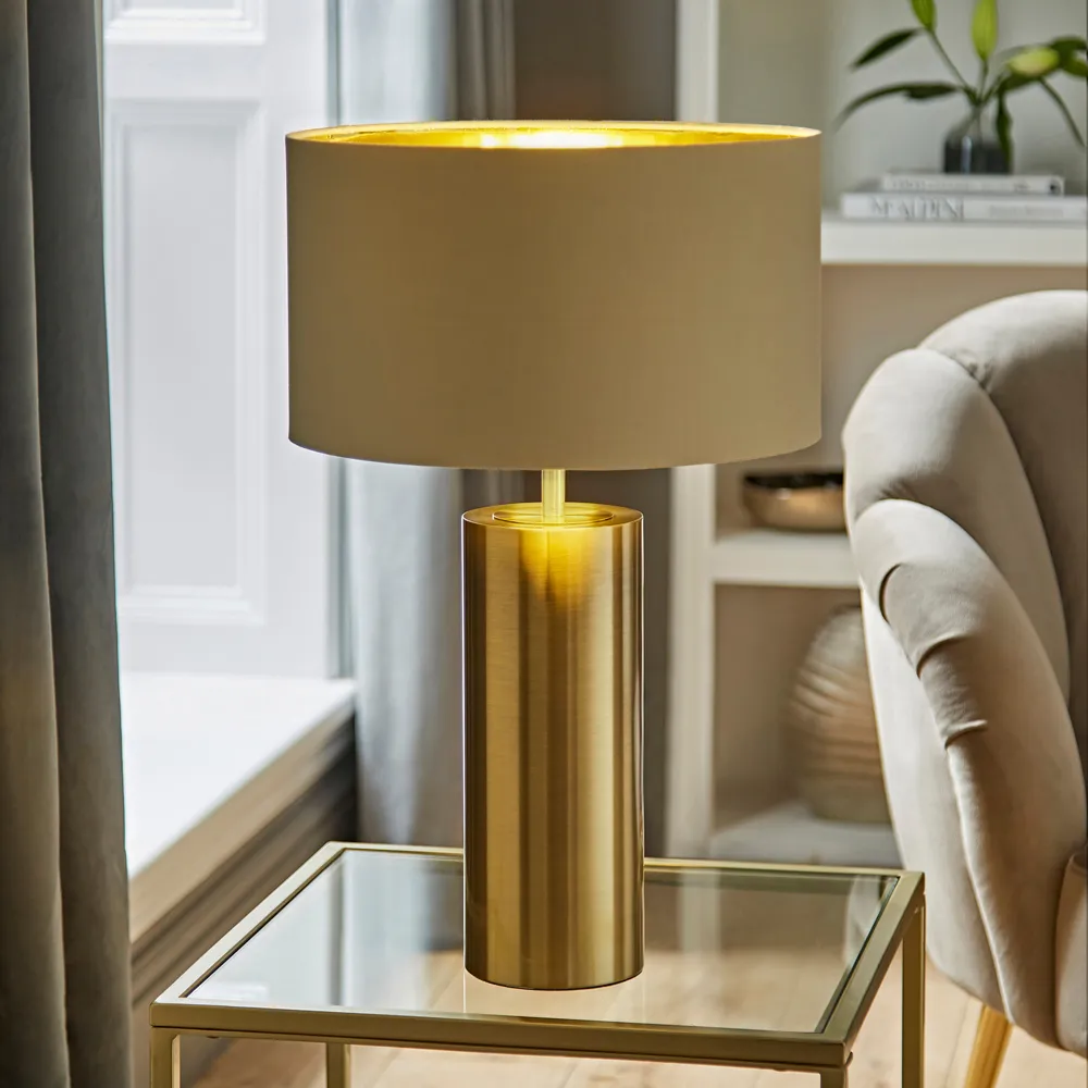 Lexy Reni LED Table Lamp with Dimmer - Beige, Antique Brass