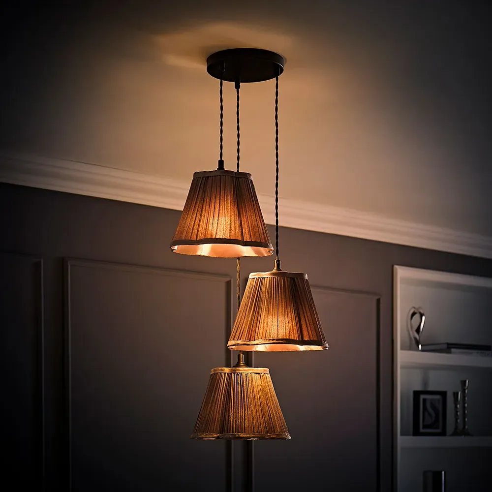 Loralei 3 Drop Cluster Ceiling Pendant - Black, Faux Silk