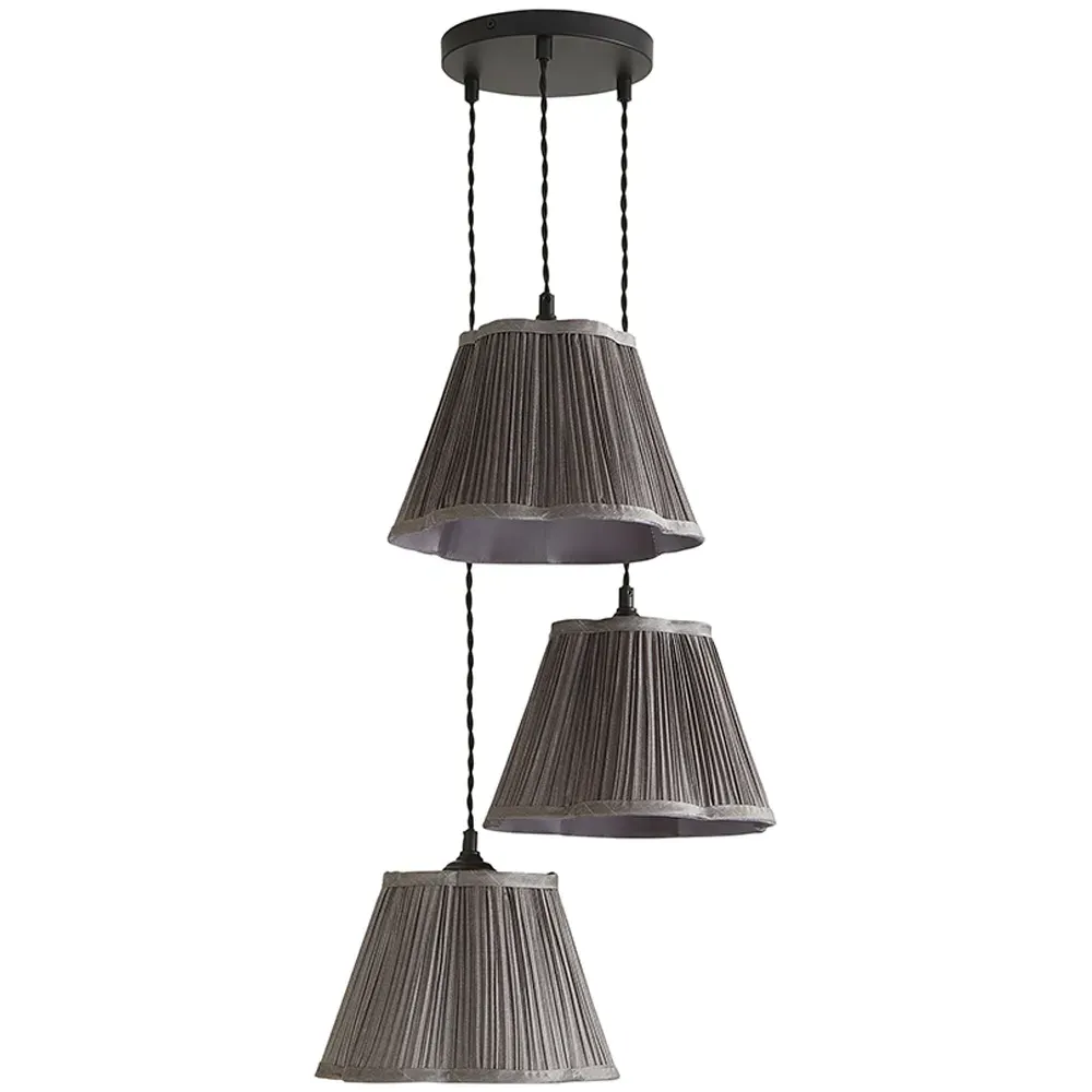 Loralei 3 Drop Cluster Ceiling Pendant - Black, Faux Silk