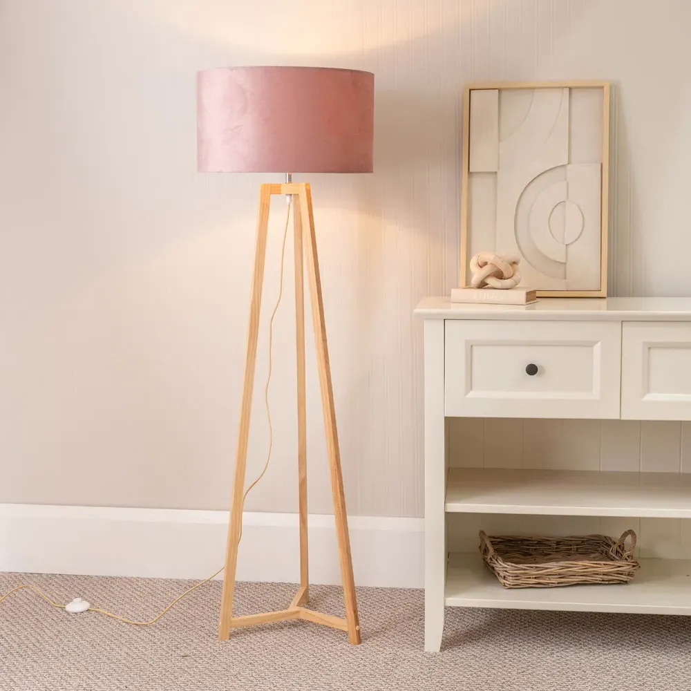 Lottie Tripod Floor Lamp - Blush Pink, Velvet