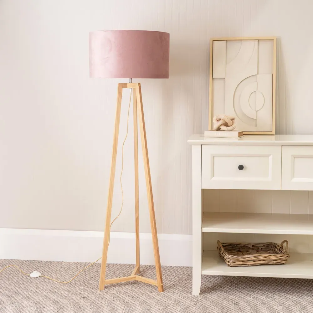 Lottie Tripod Floor Lamp - Blush Pink, Velvet