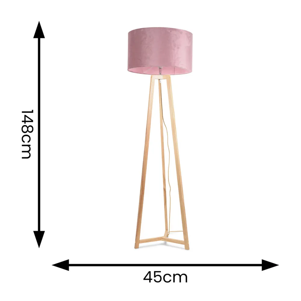 Lottie Tripod Floor Lamp - Blush Pink, Velvet