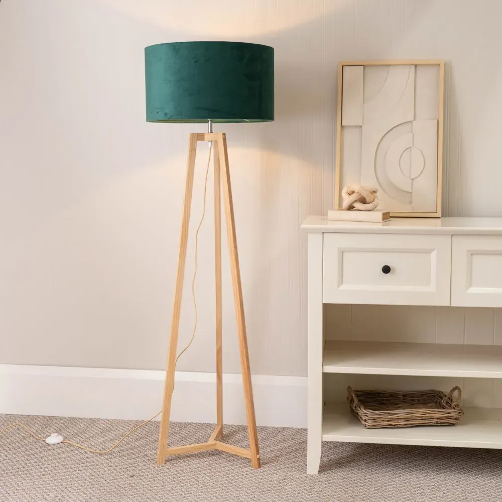 Lottie Tripod Floor Lamp - Forest Green, Velvet