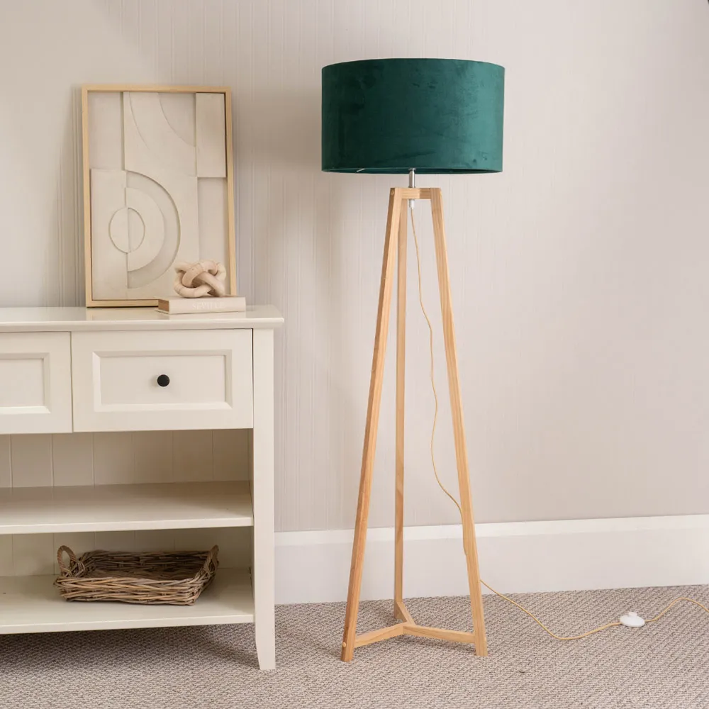 Lottie Tripod Floor Lamp - Forest Green, Velvet