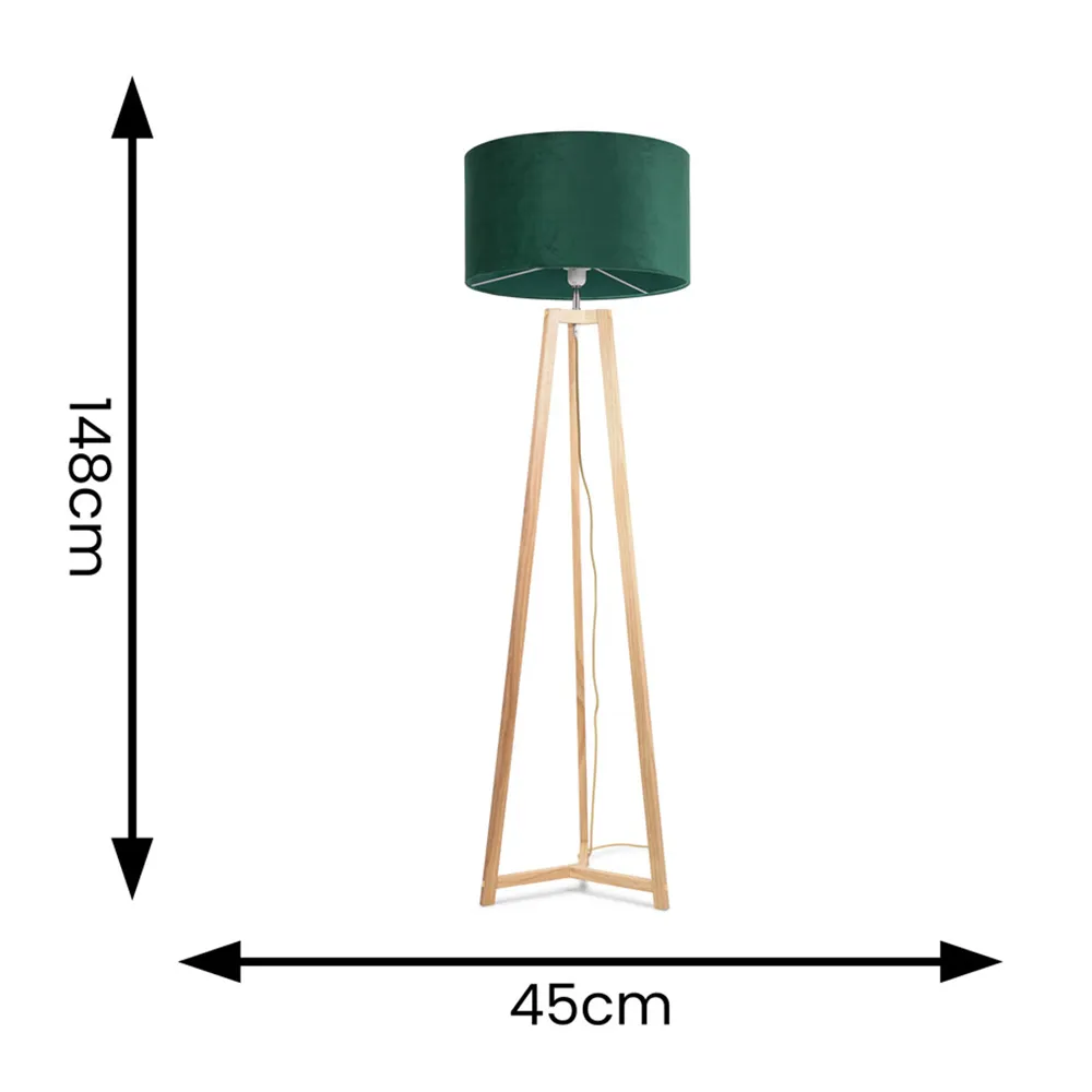 Lottie Tripod Floor Lamp - Forest Green, Velvet
