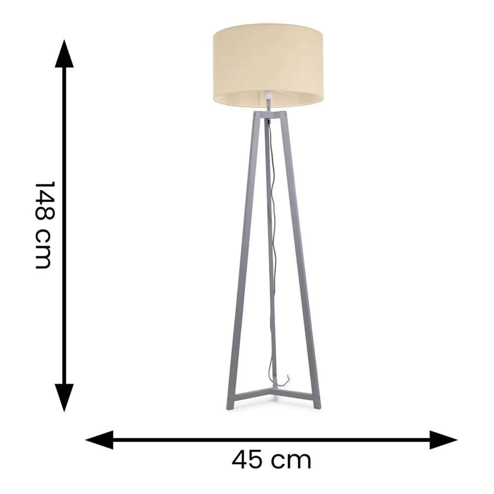 Lottie Tripod Floor Lamp - Grey Wood, Natural Fabric