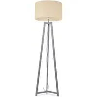 Lottie Tripod Floor Lamp - Grey Wood, Natural Fabric