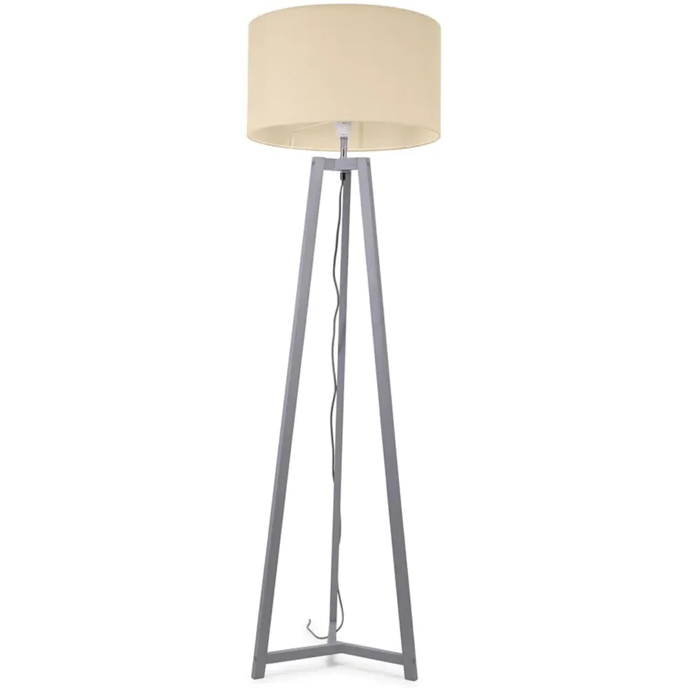 Lottie Tripod Floor Lamp - Grey Wood, Natural Fabric image