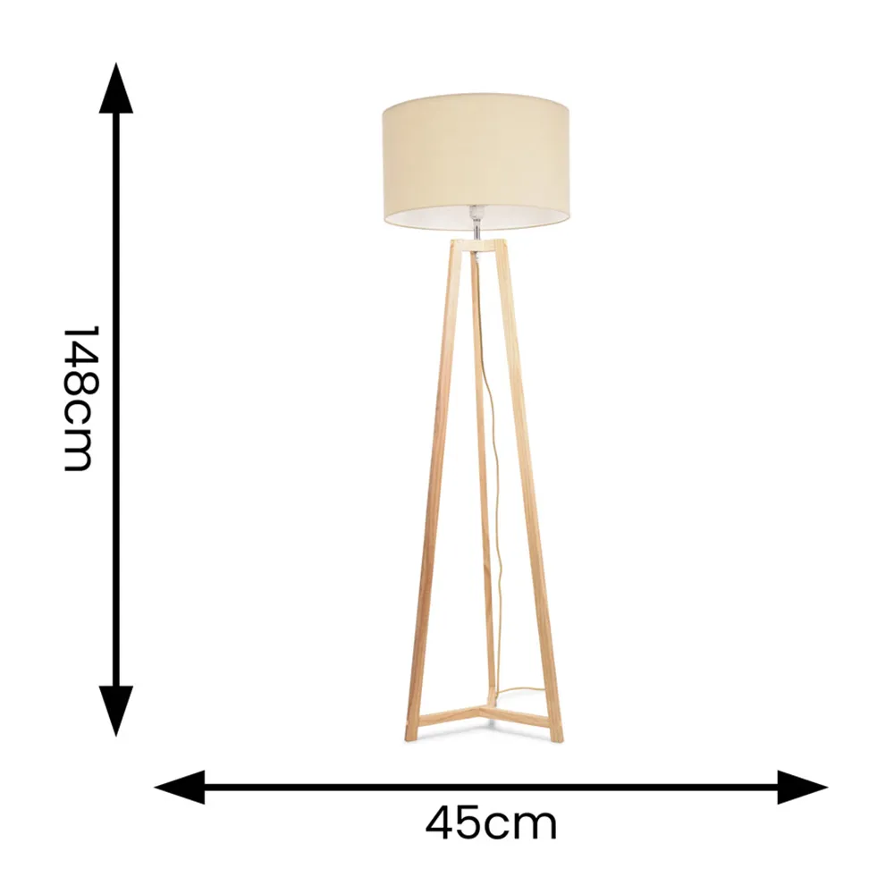 Lottie Tripod Floor Lamp - Natural Wood, Natural Fabric