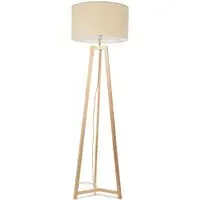 Lottie Tripod Floor Lamp - Natural Wood, Natural Fabric