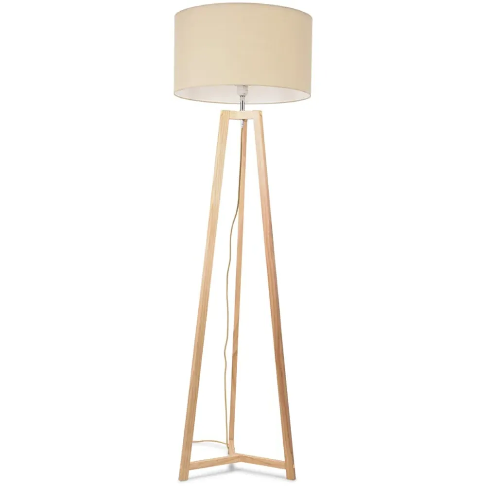 Lottie Tripod Floor Lamp - Natural Wood, Natural Fabric