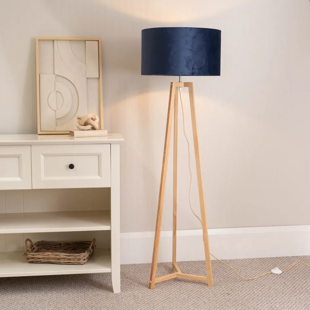 Lottie Tripod Floor Lamp - Navy Blue, Velvet