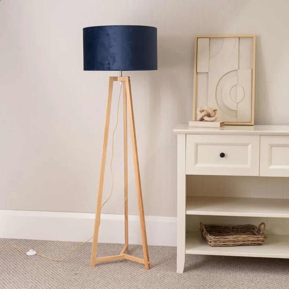 Lottie Tripod Floor Lamp - Navy Blue, Velvet