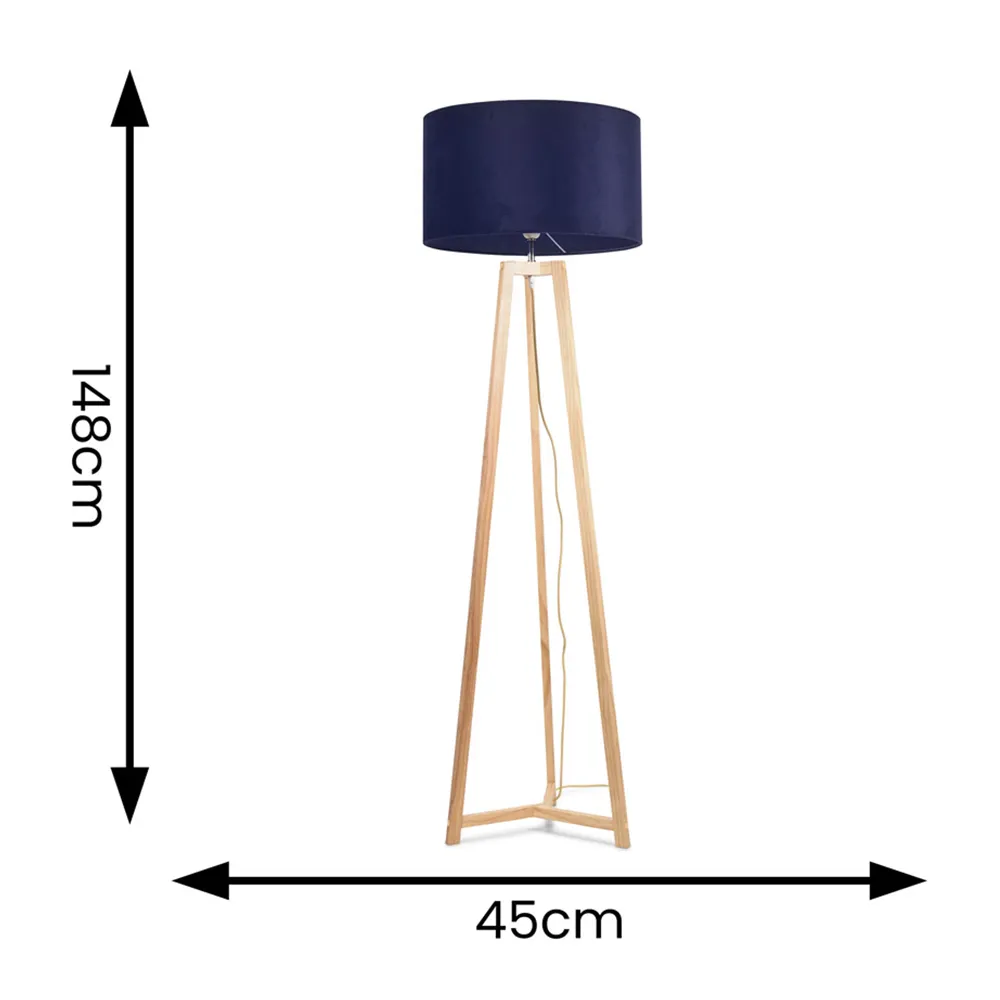 Lottie Tripod Floor Lamp - Navy Blue, Velvet