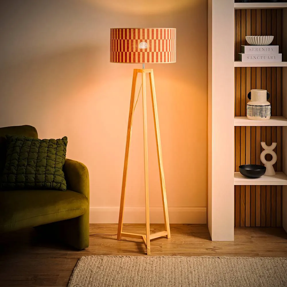 Lottie Tripod Floor Lamp with Bamboo Shade - Orange, Wood