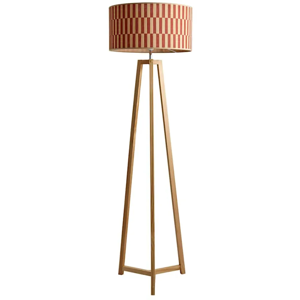 Lottie Tripod Floor Lamp with Bamboo Shade - Orange, Wood