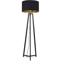 Lottie Tripod Floor Lamp with Black and Gold Drum Shade - Black, Wood