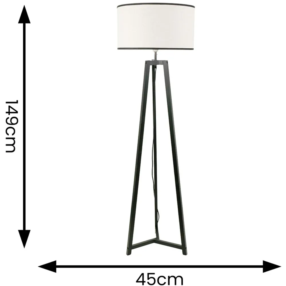 Lottie Tripod Floor Lamp with Black Edge Drum Shade - Black, Wood