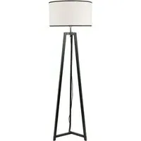 Lottie Tripod Floor Lamp with Black Edge Drum Shade - Black, Wood