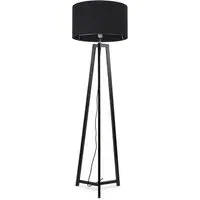 Lottie Tripod Floor Lamp with Black Fabric Drum Shade - Black, Wood