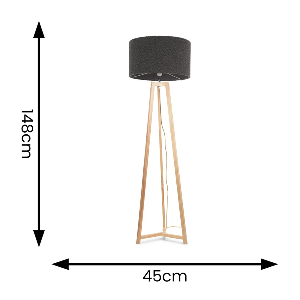 Lottie Tripod Floor Lamp with Boucle Shade - Cream, Wood
