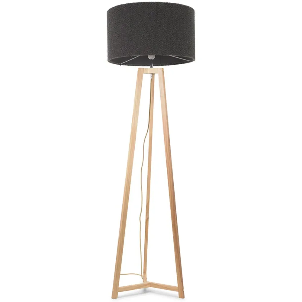 Lottie Tripod Floor Lamp with Boucle Shade - Cream, Wood