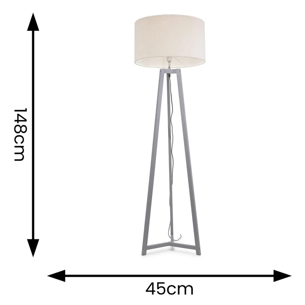 Lottie Tripod Floor Lamp with Boucle Shade - Grey, Wood