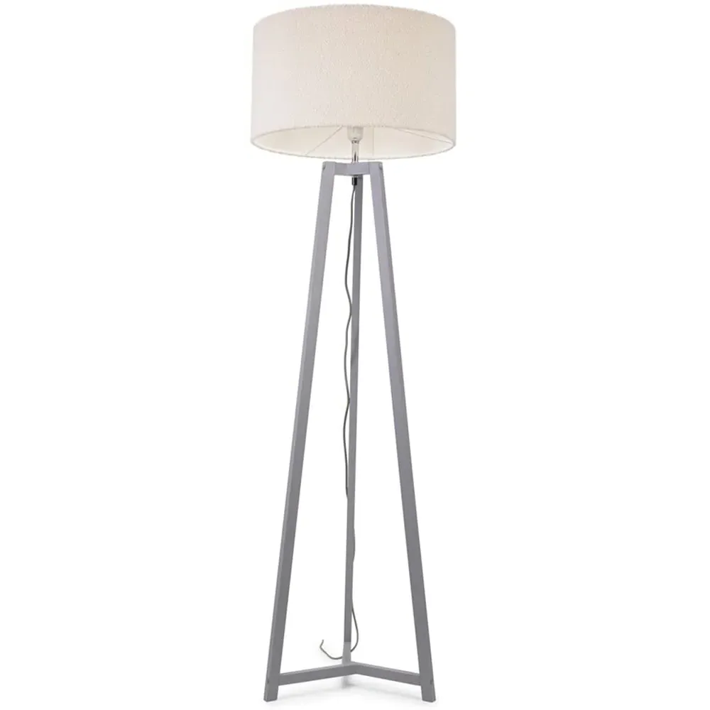 Lottie Tripod Floor Lamp with Boucle Shade - Grey, Wood