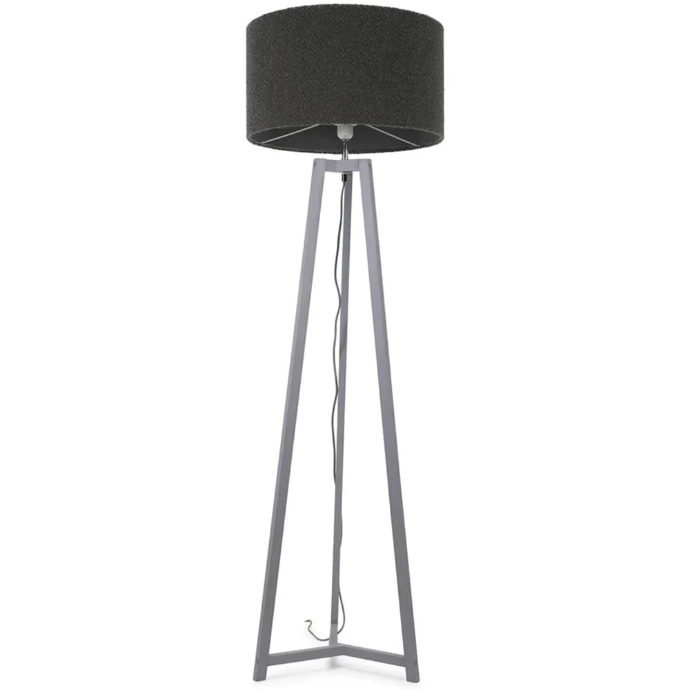 Lottie Tripod Floor Lamp with Boucle Shade - Grey, Wood