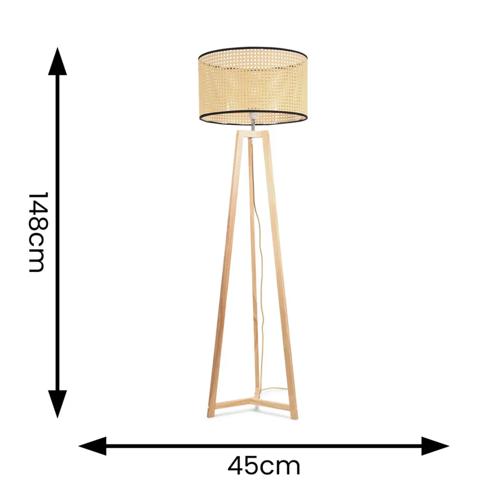 Lottie Tripod Floor Lamp with Cane Shade - Cream, Wood