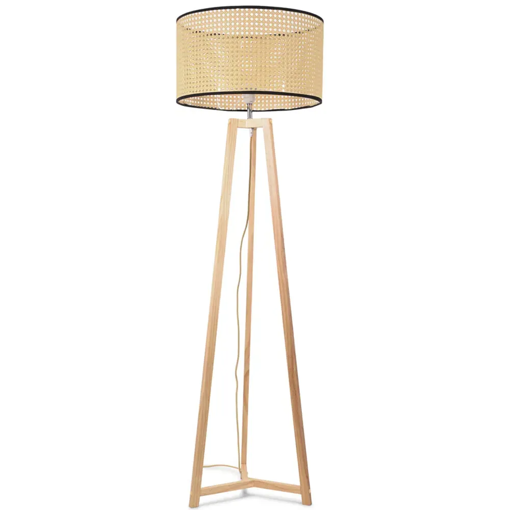 Lottie Tripod Floor Lamp with Cane Shade - Cream, Wood